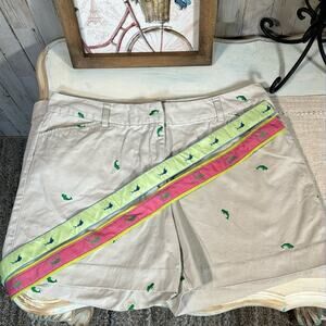 Bamboo Traders Tan Cotton Embroidered Whale Shorts with 2 Bonus Belts - Size 14